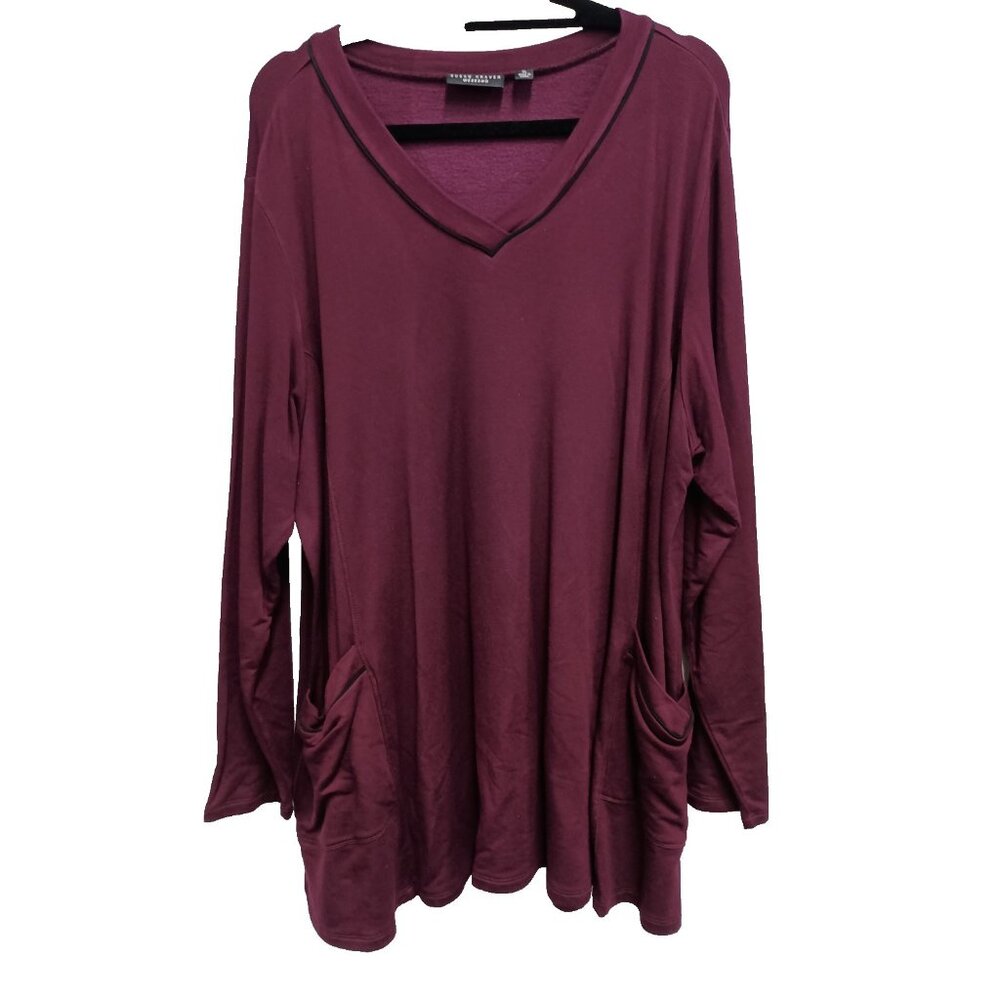 Susan Graver Weekend Tunic Top Womens XL Burgundy‎ Lagenlook Long Sleeve Casual